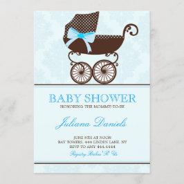 Elegante Pram Boy Baby Invitaciones