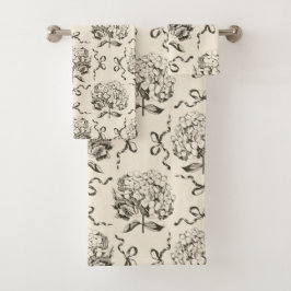 Elegante Preppy Hydrangea Bow Beige Toile Pattern