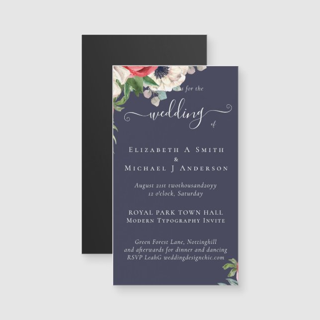 Elegante presupuesto de Boda floral azul blanco ro (Anverso/Reverso)