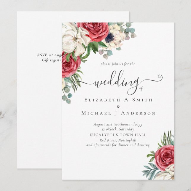 Elegante presupuesto de Boda floral azul blanco ro (Anverso / Reverso)