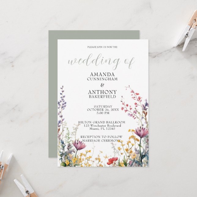 Elegante primavera Flores salvajes Invitación a la (Anverso/Reverso In Situ)