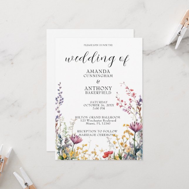 Elegante primavera Flores salvajes Invitación a la (Anverso/Reverso In Situ)