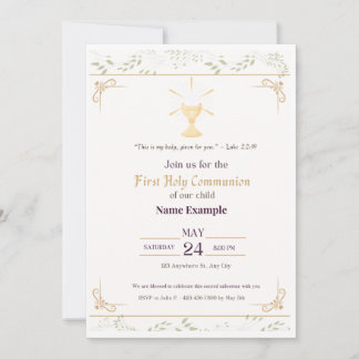 Elegante Primera Invitación de la Santa Comunión |