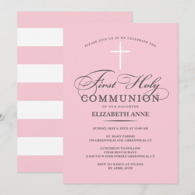 Elegante Primera Invitación de la Santa Comunión R (Anverso / Reverso)
