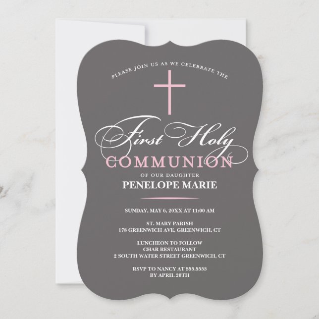 Elegante Primera Invitación de la Santa Comunión R (Anverso)