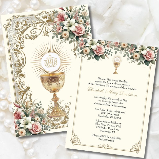 Elegante Primera Invitación Floral De La Santa Com (Subido por el creador)