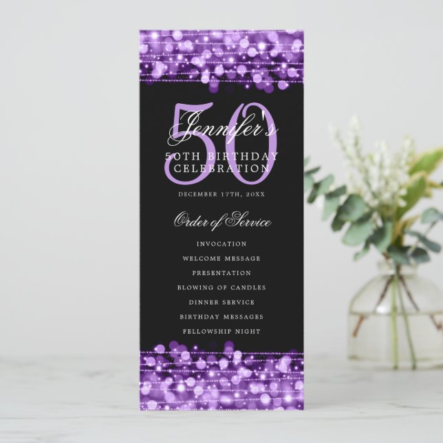 Elegante programa 50th Birthday Party Menu Purple (Anverso de pie)