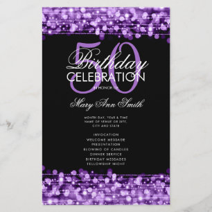 Elegante programa 50th Birthday Party Menu Purple