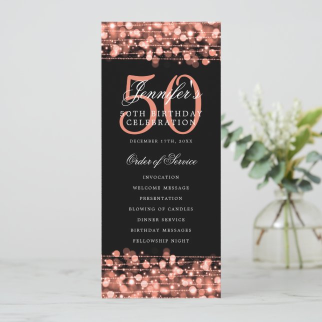 Elegante programa 50th Birthday Party Menú Rosa Go (Anverso de pie)