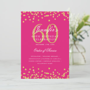 Elegante Programa 60 cumpleaños Menú Dorado Rosa c
