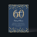 Elegante programa 60th Birthday Menú de la Marina<br><div class="desc">Elegante diseño de "Programa de Fiesta de Cumpleaños" con confetti falso purpurina y texto personalizado.</div>