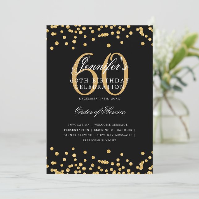 Elegante programa 60th Birthday Menú Gold Black (Anverso de pie)