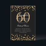 Elegante programa 60th Birthday Menú Gold Black<br><div class="desc">Elegante diseño de "Programa de Fiesta de Cumpleaños" con confetti falso purpurina y texto personalizado.</div>