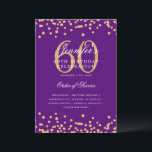 Elegante programa 60th Birthday Menú Gold Purple<br><div class="desc">Elegante diseño de "Programa de Fiesta de Cumpleaños" con confetti falso purpurina y texto personalizado.</div>