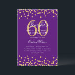 Elegante programa 60th Birthday Menú Gold Purple<br><div class="desc">Elegante diseño de "Programa de Fiesta de Cumpleaños" con confetti falso purpurina y texto personalizado.</div>