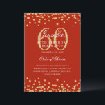 Elegante programa 60th Birthday Menú Gold Red<br><div class="desc">Elegante diseño de "Programa de Fiesta de Cumpleaños" con confetti falso purpurina y texto personalizado.</div>