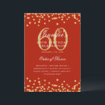 Elegante programa 60th Birthday Menú Gold Red<br><div class="desc">Elegante diseño de "Programa de Fiesta de Cumpleaños" con confetti falso purpurina y texto personalizado.</div>