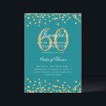 Elegante programa 60th Birthday Menú Gold Verde az<br><div class="desc">Elegante diseño de "Programa de Fiesta de Cumpleaños" con confetti falso purpurina y texto personalizado.</div>