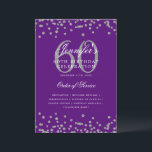 Elegante programa 60th Birthday Menú Plata Púrpura<br><div class="desc">Elegante diseño de "Programa de Fiesta de Cumpleaños" con confetti falso purpurina y texto personalizado.</div>