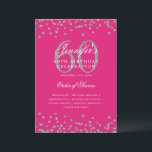 Elegante programa 60th Birthday Menú Plata Rosa ca<br><div class="desc">Elegante diseño de "Programa de Fiesta de Cumpleaños" con confetti falso purpurina y texto personalizado.</div>