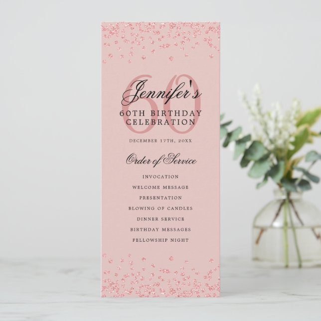 Elegante programa 60th Birthday Rosa Gold Rubor (Anverso de pie)