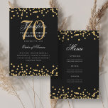 Elegante programa 70th Birthday Menú Gold Black<br><div class="desc">Elegante diseño de "Programa de Fiesta de Cumpleaños" con confetti falso purpurina y texto personalizado.</div>