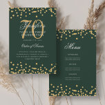 Elegante programa 70th Birthday Menú Gold Green<br><div class="desc">Elegante diseño de "Programa de Fiesta de Cumpleaños" con confetti falso purpurina y texto personalizado.</div>