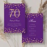 Elegante programa 70th Birthday Menú Gold Purple<br><div class="desc">Elegante diseño de "Programa de Fiesta de Cumpleaños" con confetti falso purpurina y texto personalizado.</div>