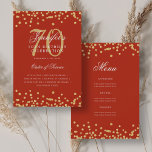 Elegante programa 70th Birthday Menú Gold Red<br><div class="desc">Elegante diseño de "Programa de Fiesta de Cumpleaños" con confetti falso purpurina y texto personalizado.</div>