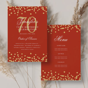 Elegante programa 70th Birthday Menú Gold Red