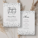 Elegante programa 70th Birthday Menú Plata<br><div class="desc">Elegante diseño de "Programa de Fiesta de Cumpleaños" con confetti falso purpurina y texto personalizado.</div>