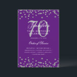 Elegante programa 70th Birthday Menú Plata Púrpura<br><div class="desc">Elegante diseño de "Programa de Fiesta de Cumpleaños" con confetti falso purpurina y texto personalizado.</div>
