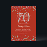 Elegante programa 70th Birthday Menú Plata Rojo<br><div class="desc">Elegante diseño de "Programa de Fiesta de Cumpleaños" con confetti falso purpurina y texto personalizado.</div>