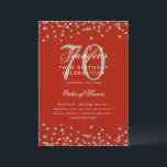 Elegante programa 70th Birthday Menú Plata Rojo<br><div class="desc">Elegante diseño de "Programa de Fiesta de Cumpleaños" con confetti falso purpurina y texto personalizado.</div>