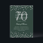 Elegante programa 70th Birthday Menú Plata Verde<br><div class="desc">Elegante diseño de "Programa de Fiesta de Cumpleaños" con confetti falso purpurina y texto personalizado.</div>