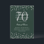 Elegante programa 70th Birthday Menú Plata Verde<br><div class="desc">Elegante diseño de "Programa de Fiesta de Cumpleaños" con confetti falso purpurina y texto personalizado.</div>