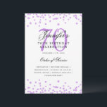 Elegante programa 70th Birthday Menú Purple<br><div class="desc">Elegante diseño de "Programa de Fiesta de Cumpleaños" con confetti falso purpurina y texto personalizado.</div>