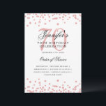 Elegante programa 70th Birthday Menú Rosa Oro<br><div class="desc">Elegante diseño de "Programa de Fiesta de Cumpleaños" con confetti falso purpurina y texto personalizado.</div>