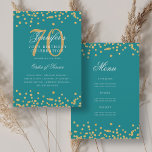 Elegante programa 70th Birthday Menú Turquesa de O<br><div class="desc">Elegante diseño de "Programa de Fiesta de Cumpleaños" con confetti falso purpurina y texto personalizado.</div>