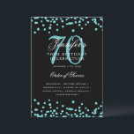 Elegante programa 70th Birthday Menú Verde azulado<br><div class="desc">Elegante diseño de "Programa de Fiesta de Cumpleaños" con confetti falso purpurina y texto personalizado.</div>