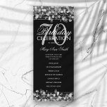 Elegante programa 70th Birthday Party Menú Platead<br><div class="desc">Elegante "Programa de Fiesta de Cumpleaños" con Sparkles & Lights in Silver con texto personalizado.</div>