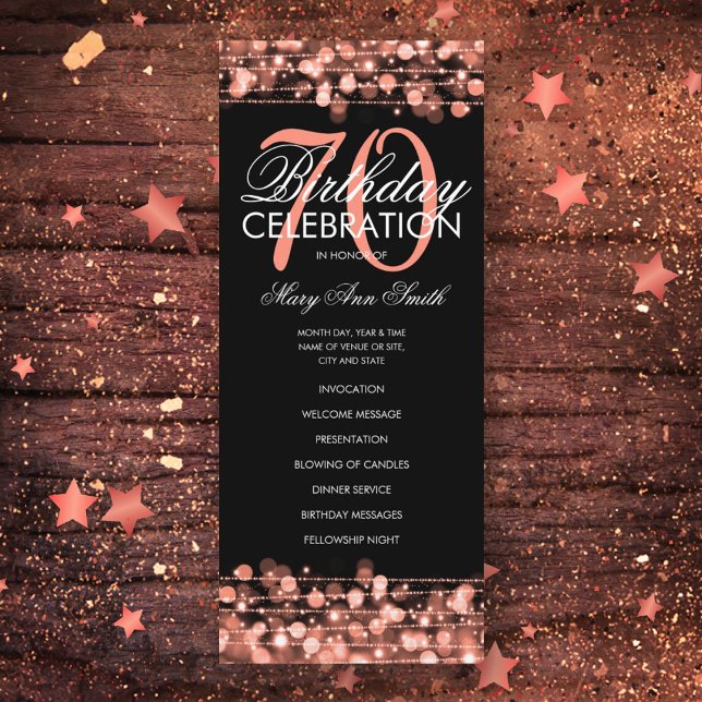 Elegante programa 70th Birthday Party Menú Rosa Go (Subido por el creador)