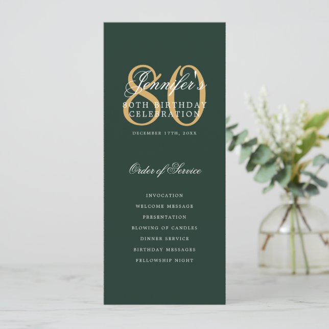 Elegante Programa 80 Menú Verde Oro+Gracias (Anverso de pie)