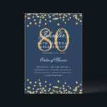 Elegante programa 80th Birthday Menú de la Marina<br><div class="desc">Elegante diseño de "Programa de Fiesta de Cumpleaños" con confetti falso purpurina y texto personalizado.</div>