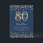 Elegante programa 80th Birthday Menú de la Marina<br><div class="desc">Elegante diseño de "Programa de Fiesta de Cumpleaños" con confetti falso purpurina y texto personalizado.</div>