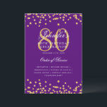 Elegante programa 80th Birthday Menú Gold Purple<br><div class="desc">Elegante diseño de "Programa de Fiesta de Cumpleaños" con confetti falso purpurina y texto personalizado.</div>