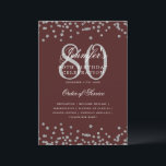 Elegante programa 80th Birthday Menú Plata Borgoña<br><div class="desc">Elegante diseño de "Programa de Fiesta de Cumpleaños" con confetti falso purpurina y texto personalizado.</div>