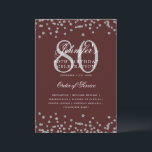 Elegante programa 80th Birthday Menú Plata Borgoña<br><div class="desc">Elegante diseño de "Programa de Fiesta de Cumpleaños" con confetti falso purpurina y texto personalizado.</div>