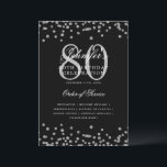 Elegante programa 80th Birthday Menú Plata Negro<br><div class="desc">Elegante diseño de "Programa de Fiesta de Cumpleaños" con confetti falso purpurina y texto personalizado.</div>