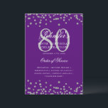 Elegante programa 80th Birthday Menú Plata Púrpura<br><div class="desc">Elegante diseño de "Programa de Fiesta de Cumpleaños" con confetti falso purpurina y texto personalizado.</div>